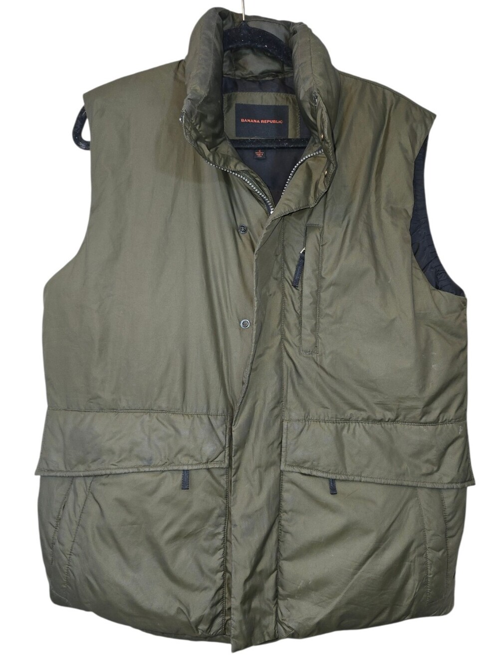 Vintage Banana Republic Goose Down Zip Up Utility Cargo Vest Olive Men’s Small